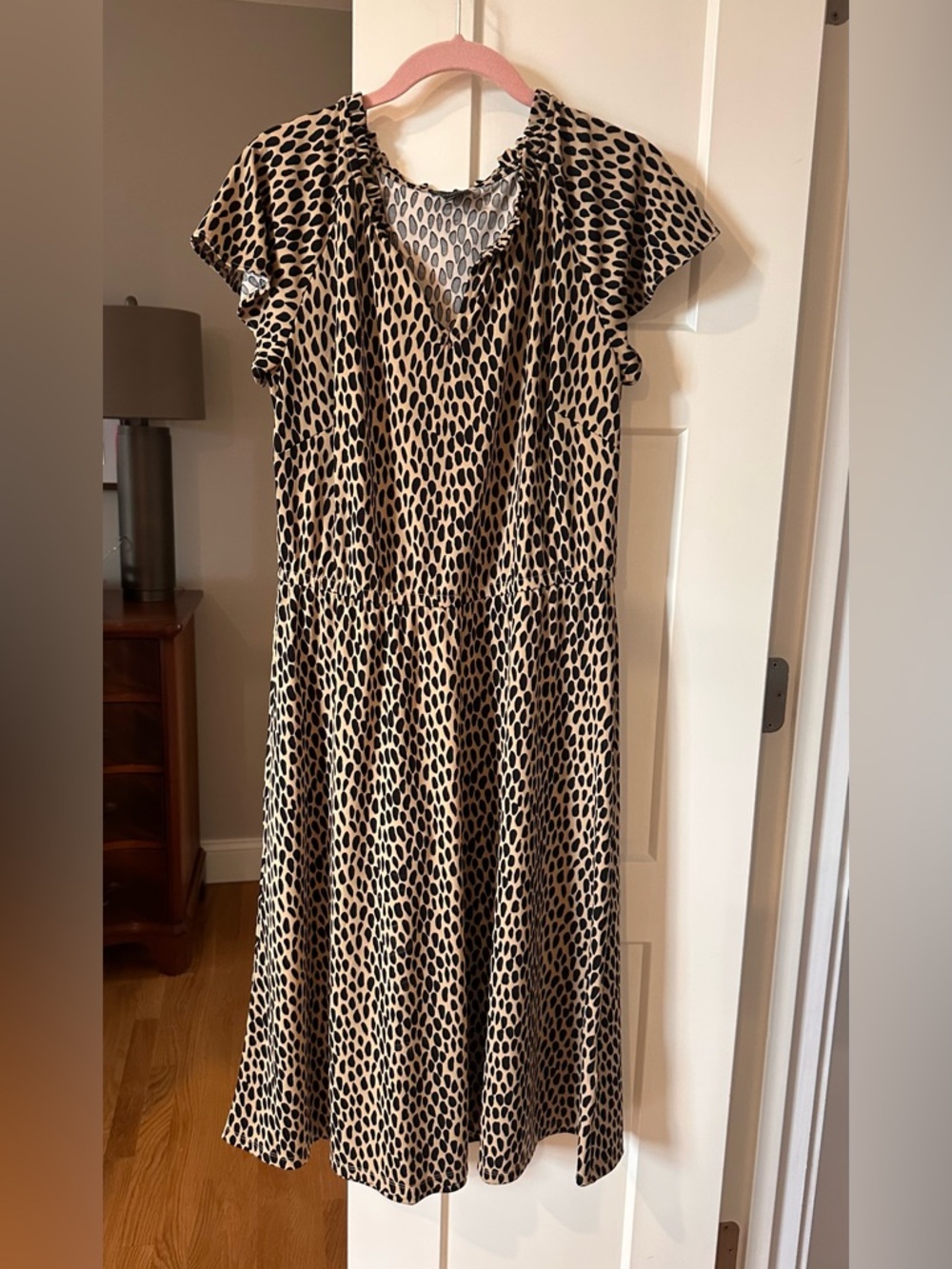 Talbots Beige and Black Printed Midi Dress